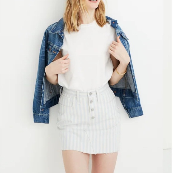 Madewell Dresses & Skirts - Women’s Madewell Stretch A-Line Mini Skirt Pompano Stripe Button Front Size 24